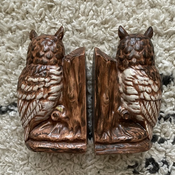 SOLD Vintage Owl Brown Bookends - Picture 4 of 6